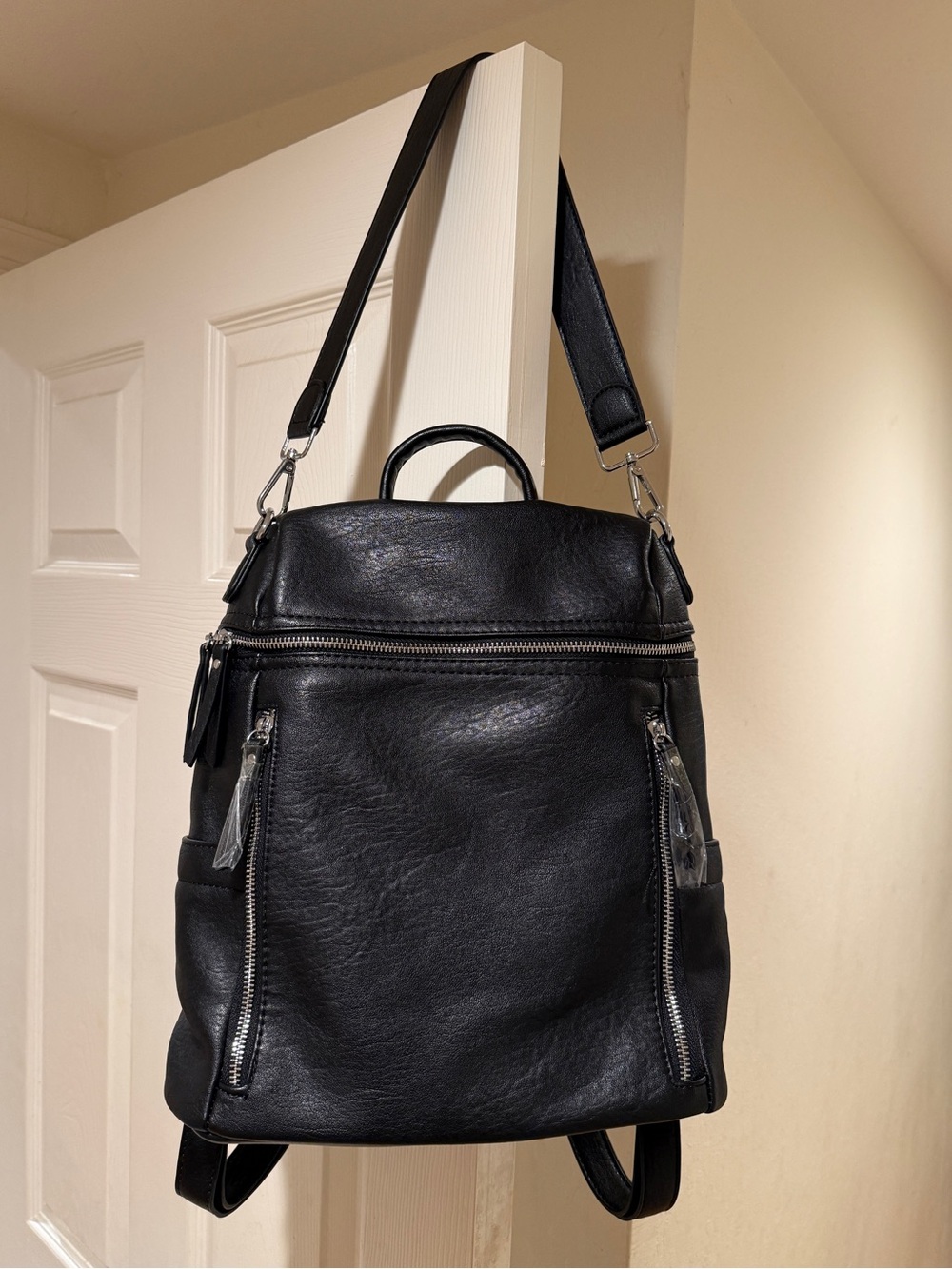 NWT Miztique Sienna Black Vegan Leather Convertible Backpack Shoulder Bag